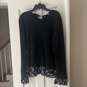 Anthropologie Black Top with Floral Trim